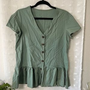 Sage Baby Doll Blouse with Buttons
